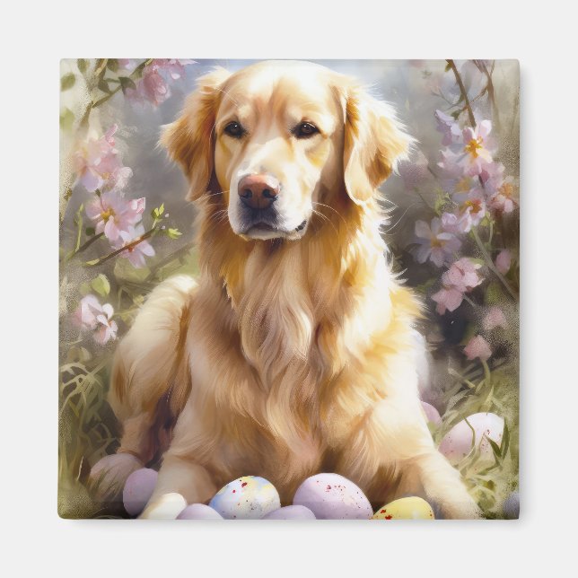 Íman Golden Retriever com Ovos de Páscoa (Frente)