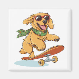 Íman Golden Retriever Dog Skateboarding
