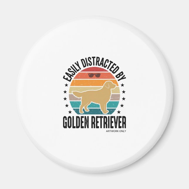 Íman Golden Retriever Facilmente Distraído Vintage Dese (Frente)