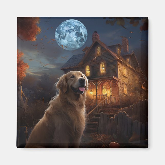 Íman Golden Retriever Halloween Assustador (Frente)