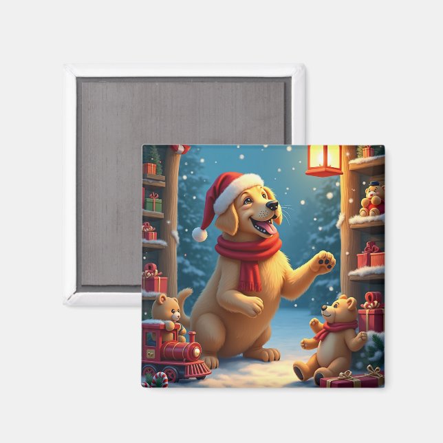 Íman Golden Retriever in Santa’s Workshop Christmas (Front/Back)