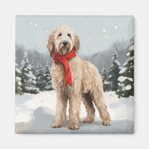 Íman Goldendoodle Cachorro na Neve Natal