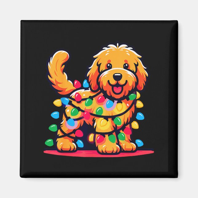 Íman Goldendoodle Christmas Tree Xmas Lights Golden Doo (Frente)