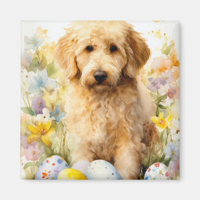 Íman Goldendoodle com Ovos de Páscoa (Frente)