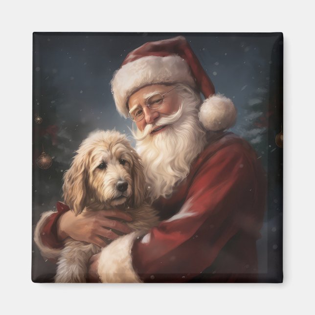 Íman Goldendoodle com Papai Noel Natal Festivo (Frente)
