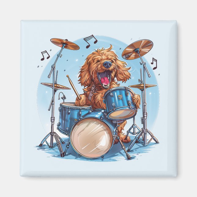 Íman Goldendoodle Dog Playing Drums (Frente)