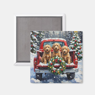 Íman Goldendoodle Natal Caminhão Vermelho Feriado