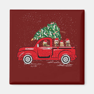 Íman Goldendoodle Riding Red Truck Papais noeis Natal P