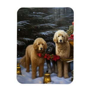 Íman Goldendoodle Snowy Sleigh Decência de Natal