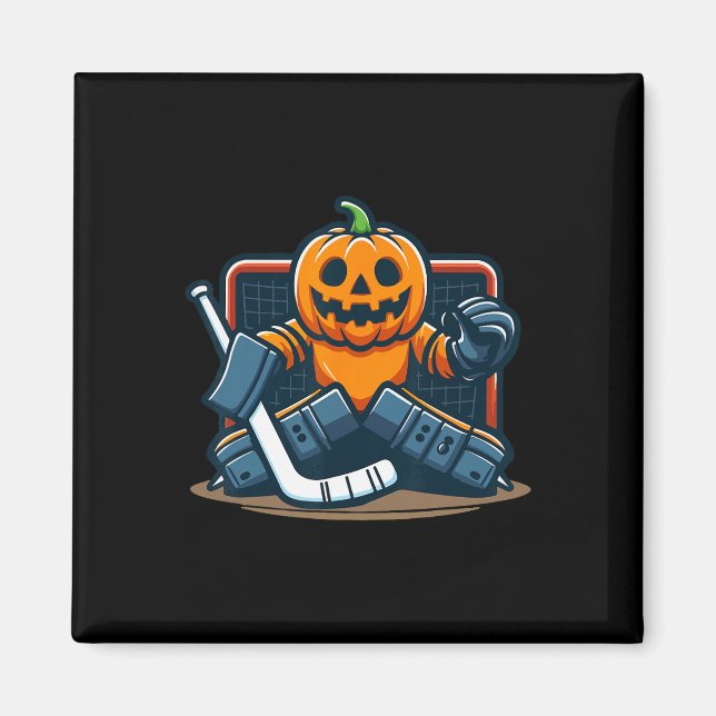 Íman Goleiro de hóquei no gelo de abóbora de Halloween (Frente)