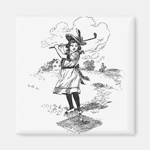 Íman Golf Girl Golfing Vintage Art