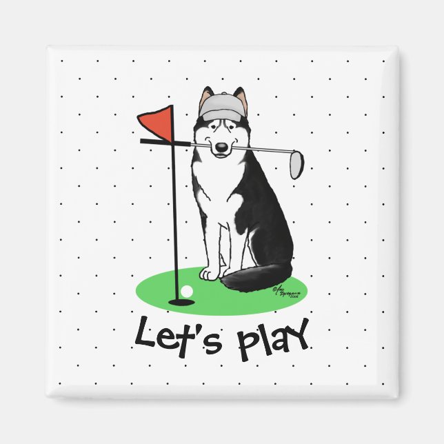Íman Golf Siberian Husky (preto) Cachorro Brincando Eng (Frente)