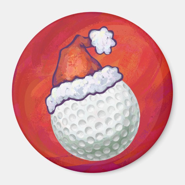 Íman Golfe Ball em Santa Hat em Vermelho (Frente)