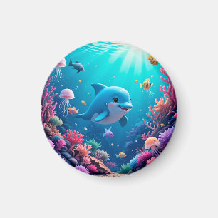 Íman Golfinho Brincalhão e Vida Marinha Colorida