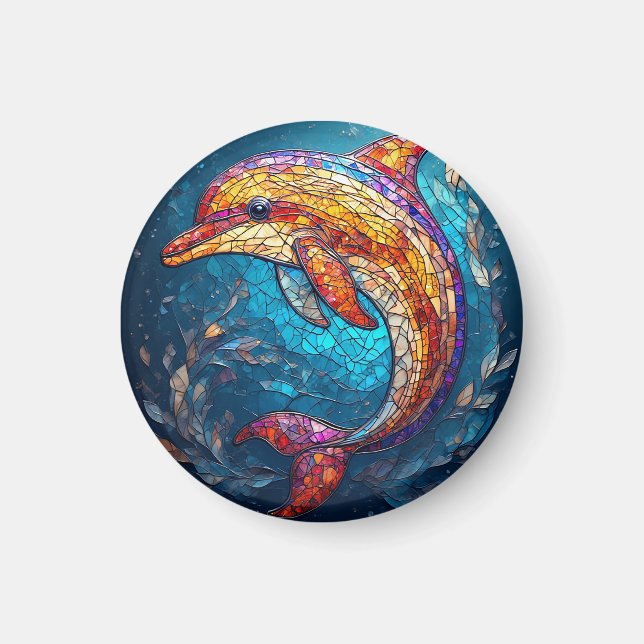 Íman Golfinho em Estilo Artístico de Vitral Intrincado (Frente)