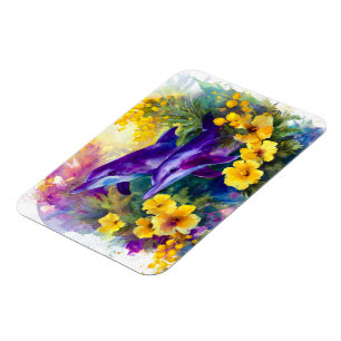 Íman Golfinhos do Oceano em Aquarela Flores Tropicais