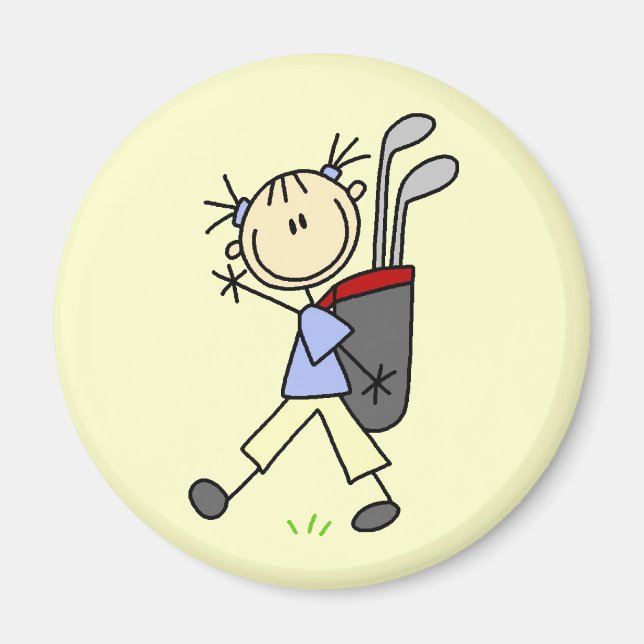 Íman Golfista Menina Com Bolsa e Tacadas (Frente)