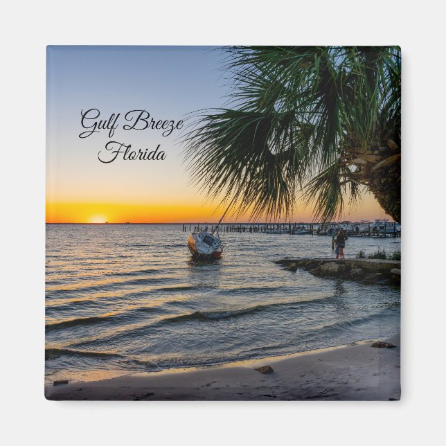 Íman Golfo Breeze Florida Sunset Square Magnet (Frente)