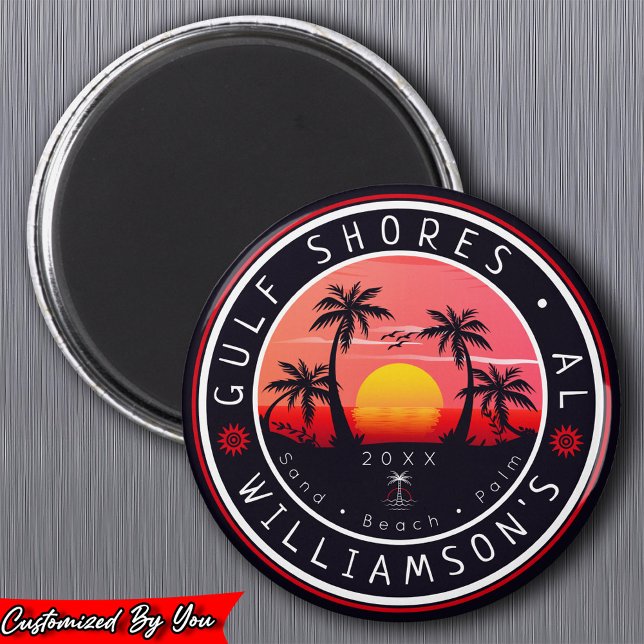 Íman Golfo Shores Alabama Retro Sunset Souvenirs 80s (Criador carregado)