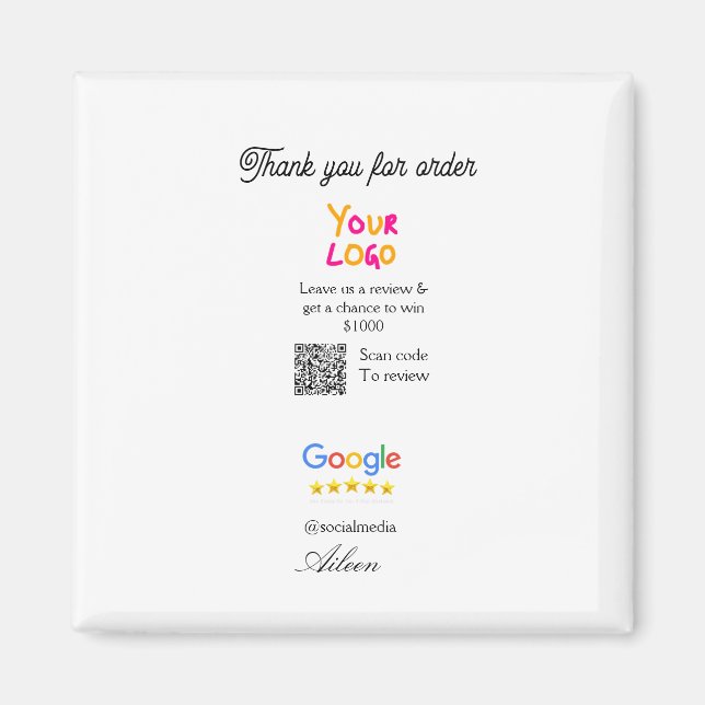 Íman Google review business logo website scan QR code (Frente)