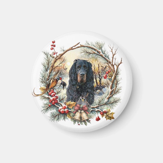 Íman Gordon Setter Christmas Joy – Seasonal Dog Art (Frente)