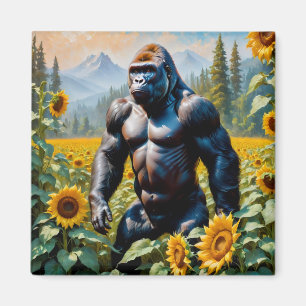 Íman Gorilla Ape Em Um Campo De Girassol