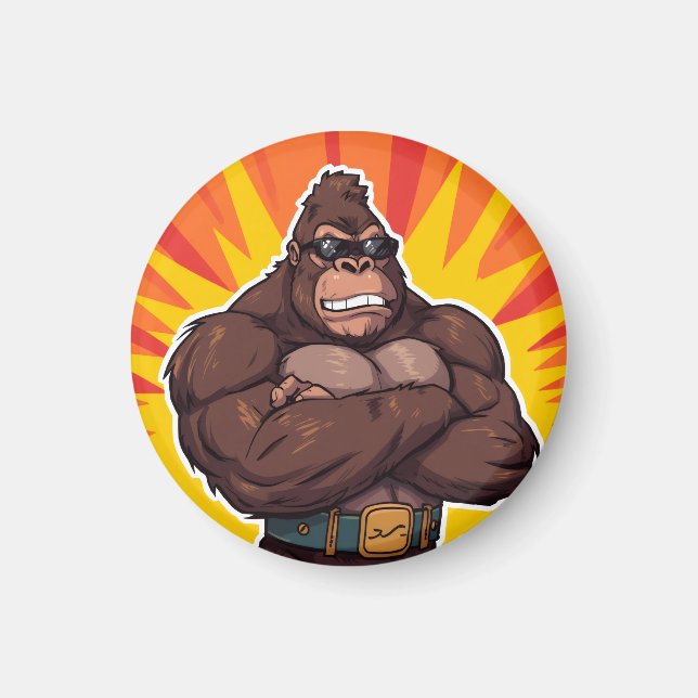 Íman Gorilla Bodybuilder Weight Lifter Pop Art Cartoon (Frente)