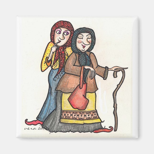 Íman Gossip Crones Ucraniano Folk Art (Frente)