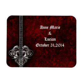 Íman Goth Red Damask Silver Heart save the date
