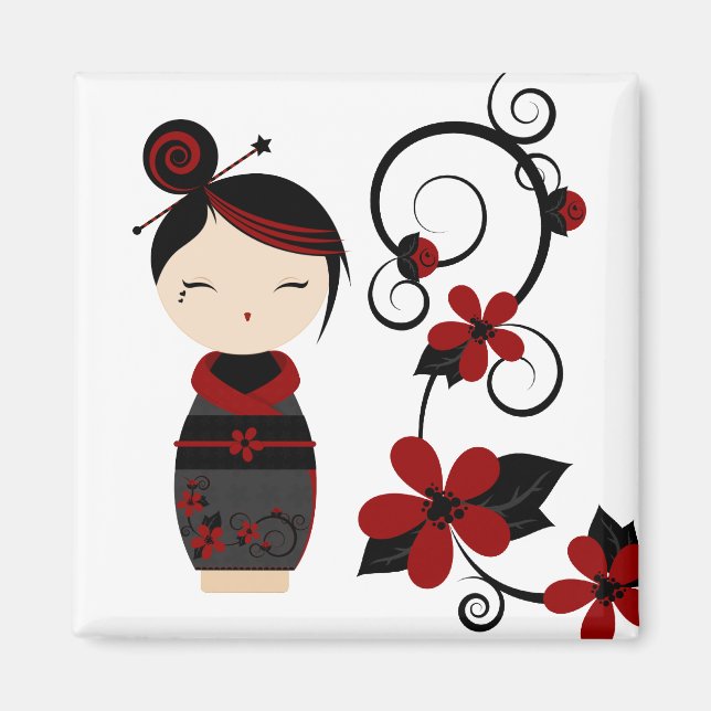 Íman Gothic Kokeshi e Flores Magnet (Frente)