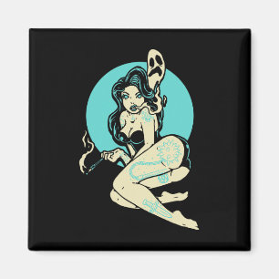 Íman Gótico Tatuado Menina Horror Ghost Moon Rockab