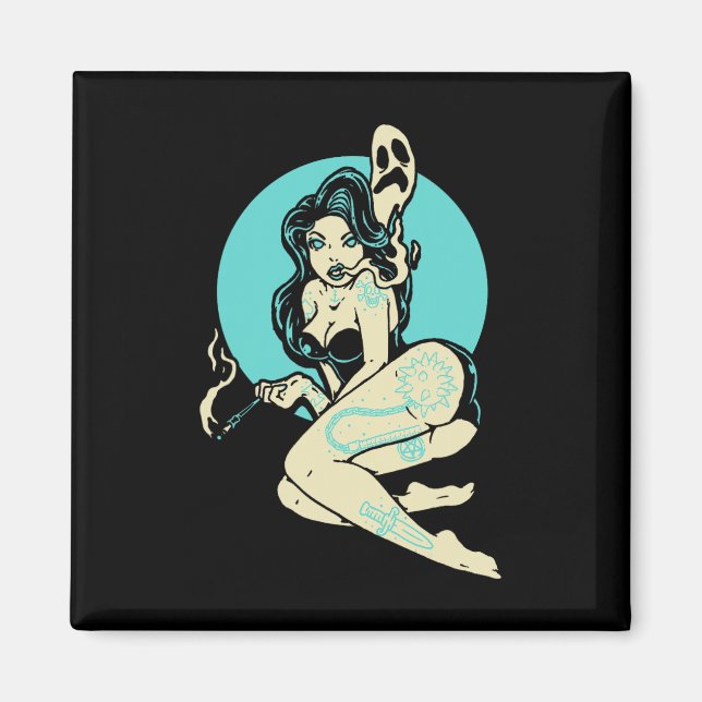 Íman Gótico Tatuado Menina Horror Ghost Moon Rockab (Frente)
