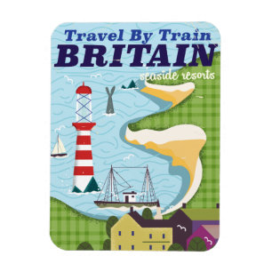 Íman Grã-Bretanha vintage de férias de comboio poster