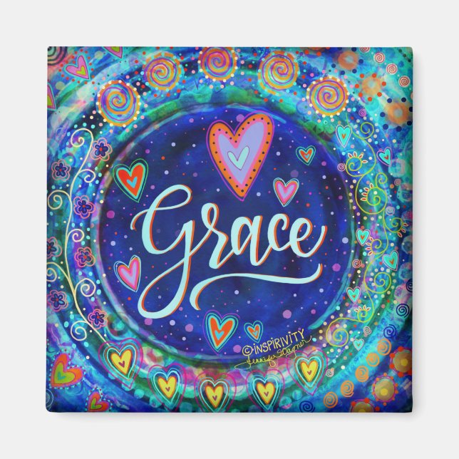 Íman Grace Bonito Floral Whimsical Inspirational Blue (Frente)