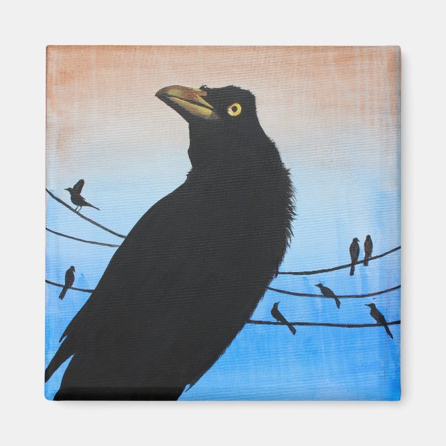 Íman Grackle Austin Texas Bird Nature Willife Painting (Frente)
