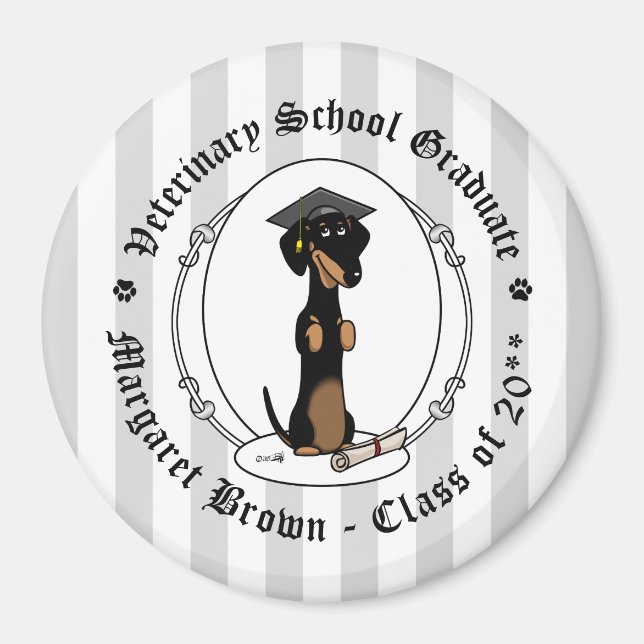 Íman Graduação Dachshund (preto e bronzeado) - Cão boni (Frente)