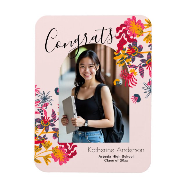 Íman Graduação de Foto Floral Cor-de-Rosa Arco Moderno (Vertical)