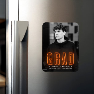 Íman Graduação de Foto Vertical Neon Laranja Moderna
