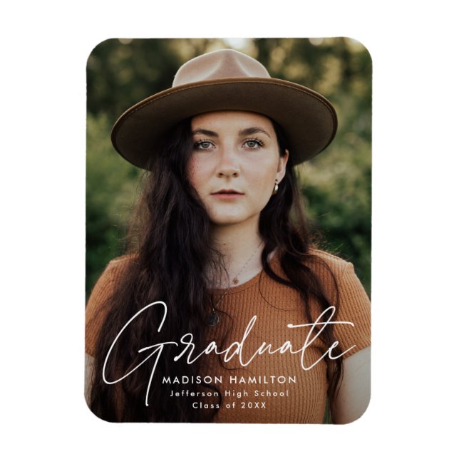 Íman Graduação de Fotos de Script Branco do Formando Mo (Vertical)