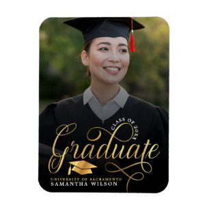 Íman Graduação de Fotos de Script Dourado Moderno