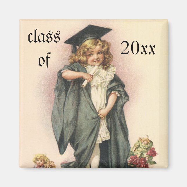Íman Graduação em Vintage, Garota Vestindo um Boné e um (Frente)