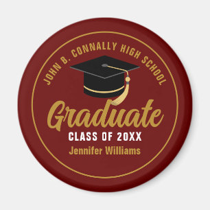 Íman Graduação Personalizada do Formando Dourado Maroon