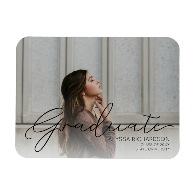 Íman Graduado & Sua Foto - Ímã de impressão preta v2 (Horizontal)