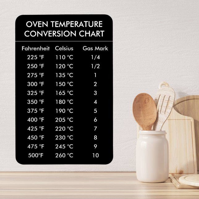 Íman gráfico de conversão da temperatura do forno preto (conversion chart celsius Fahrenheit gift for cook gift for baker kitchen gift idea)