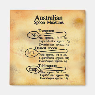 Íman gráfico de conversão de medidas de colher australi