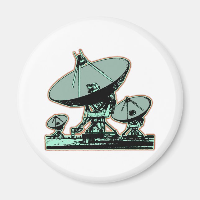 Íman Gráfico de Prato de Satélite Retro (Frente)