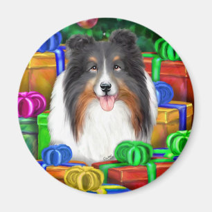 Íman Gráficos Abertos de Natal da Sheltie Tricolor