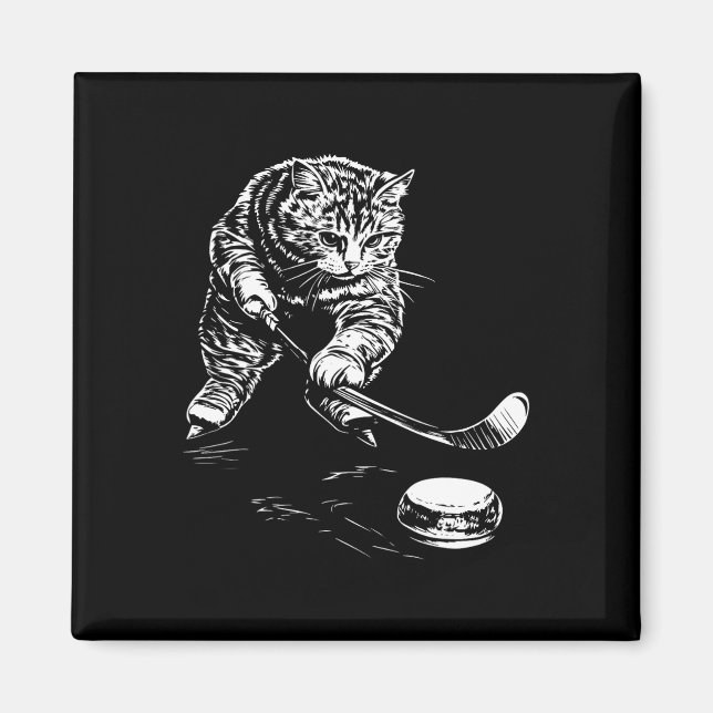 Íman Gráficos de hóquei no gelo de gato engraçado (Frente)