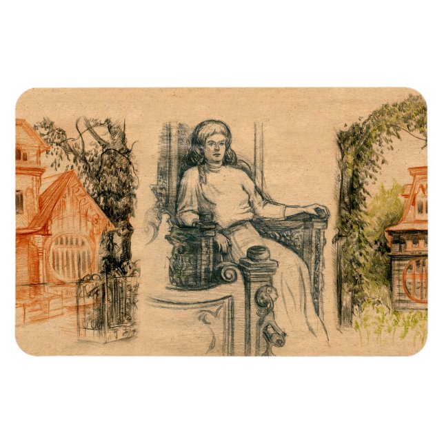 Íman Gráficos de lápis de senhora no artesanato (Horizontal)