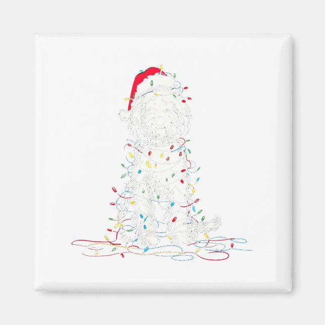 Íman Gráficos engraçados de Natal de Sheepadoodle Luzes (Frente)